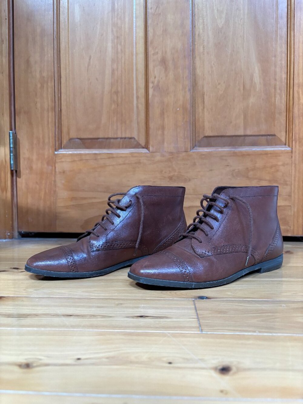 Naturalizer Leather Lace Up Ankle Boots 9W Cognac Brown Brogue Oxford Vintage